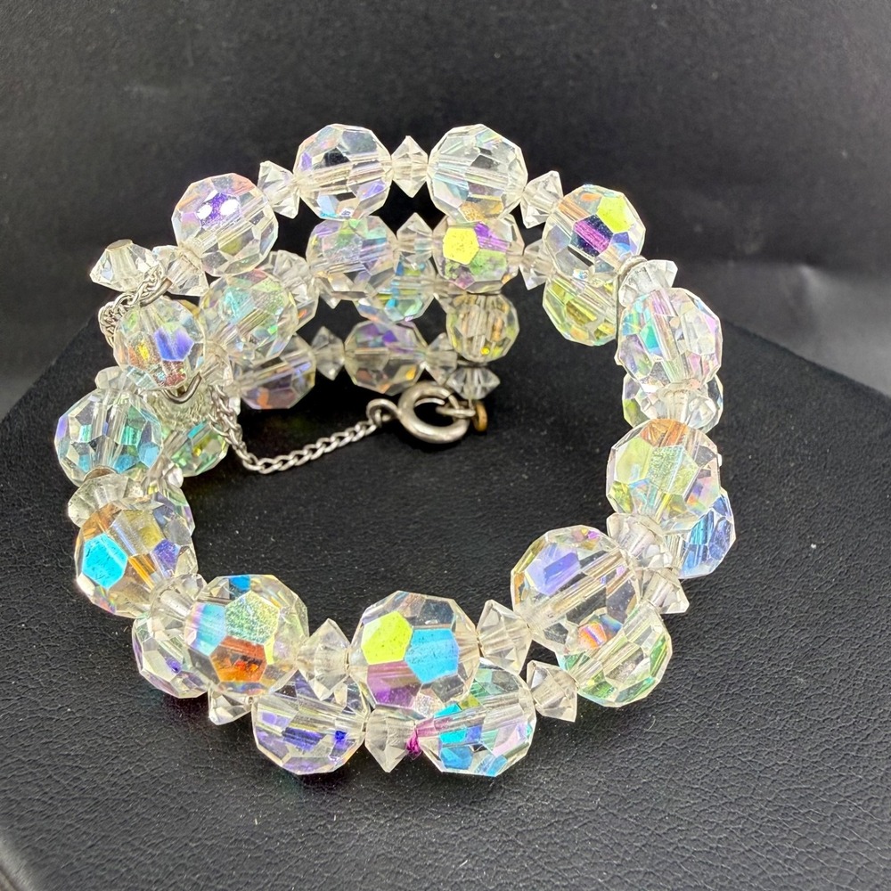 Vintage Aurora Borealis Cuff‎ Bracelet Beaded 6"